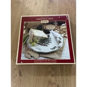Spode Christmas Tree Appetizer Plate with‎ Knife [New In Box]